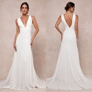 XS - NWOT Lulus Infinite Bliss Ivory Lace Sleeveless Backless Trumpet Maxi Dress